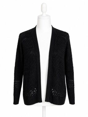 GAP Knit Cardigan Sweater Black Open Front Crochet Pointelle Chunky Shrug Medium